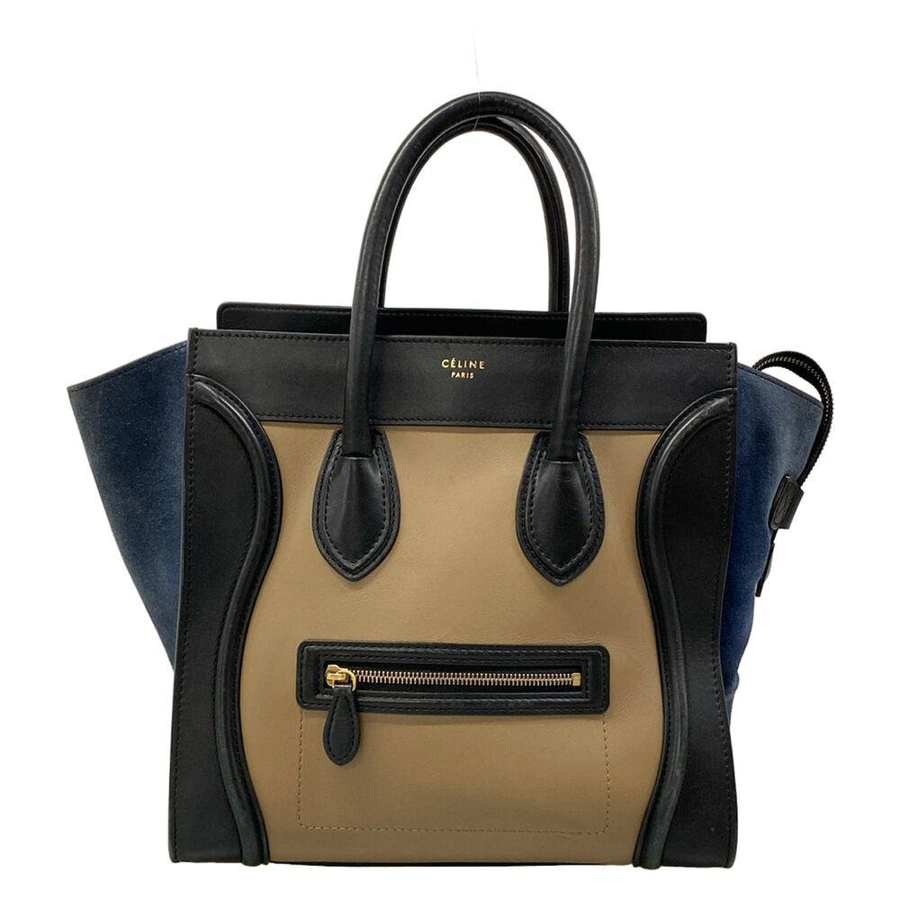 Celine Luggage Mini Shopper Handbag 165213PSJ.02BG Beige Black Navy Leather - Picture 1 of 15